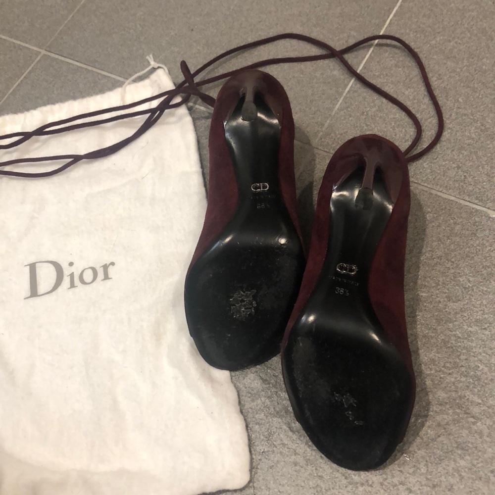 Christian Dior Bordeaux Petale Lace-Up Pumps - Picture 7 of 7